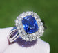 Sapphire ring 14k white gold diamond blue cushion ceylon gia certified 3.40 ctw
