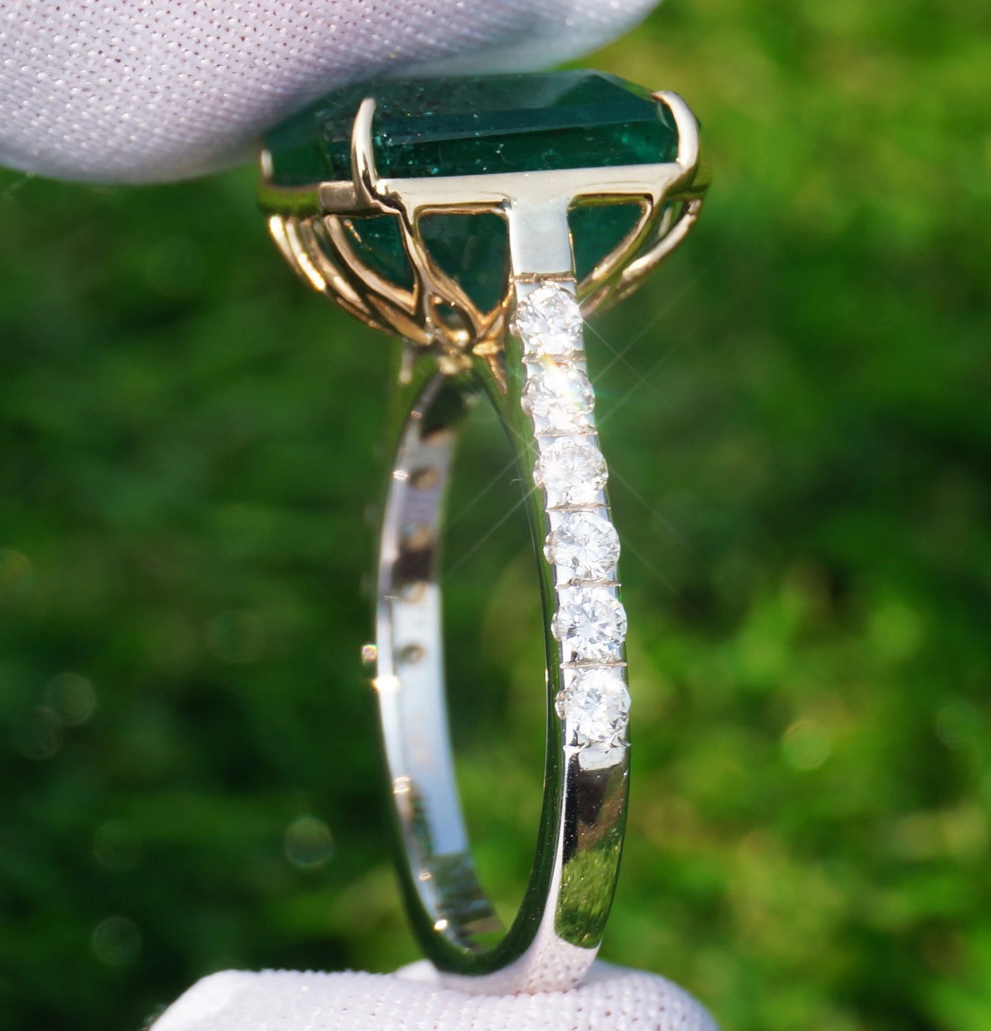 Emerald & diamond ring two-toned 14k yellow/white gold 8.40 ctw gia certified octagonal