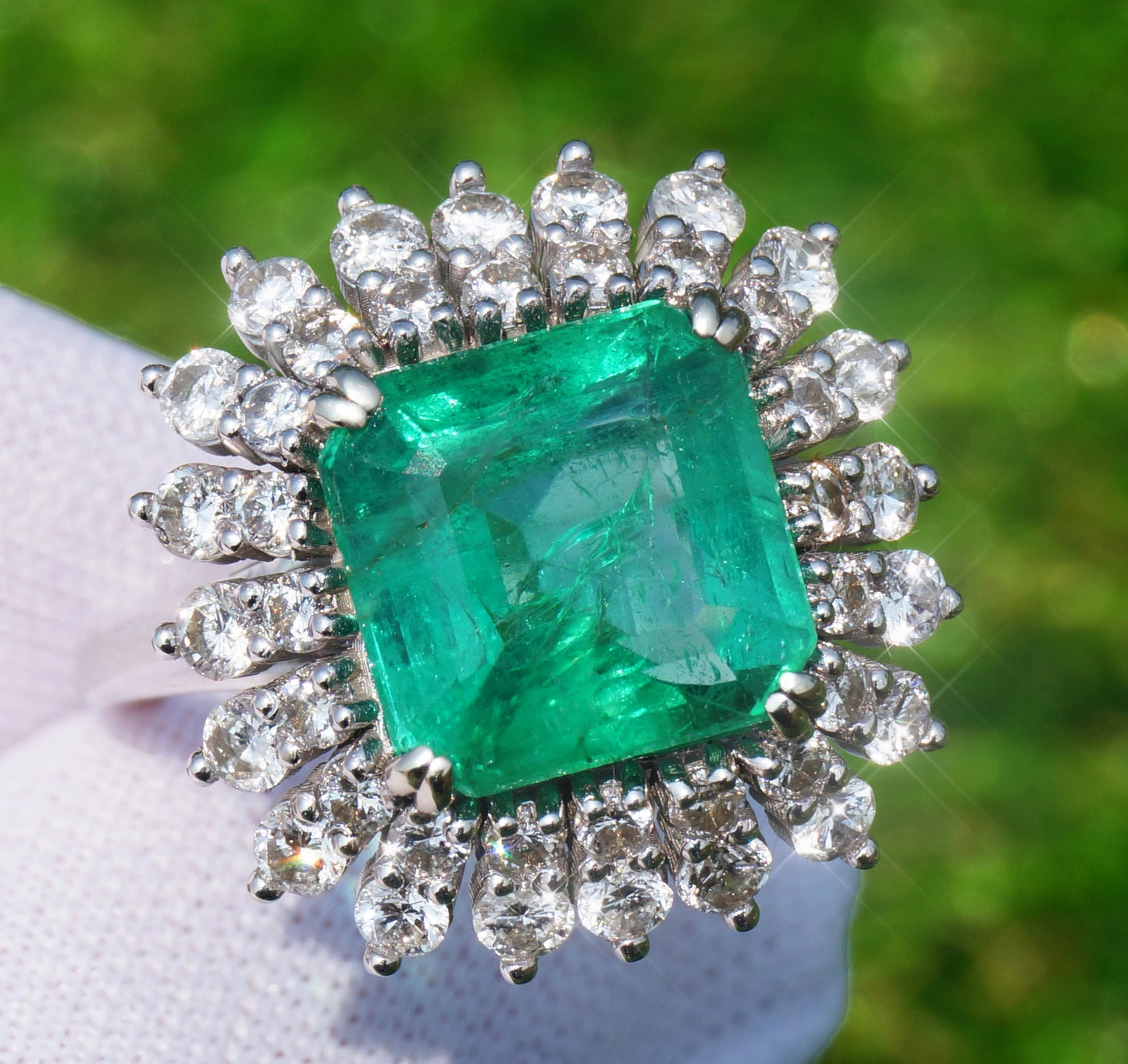 Emerald diamond ring 14k white gold 5.90 ctw octagonal green gia certified