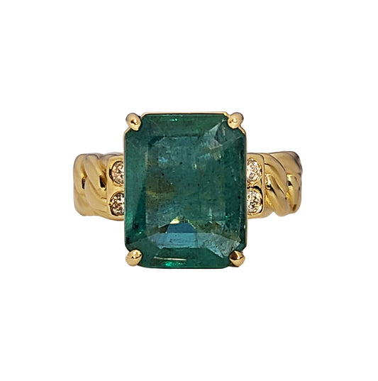 Emerald ring diamond yellow gold 14k octagonal cut 5.89 ctw gia certified