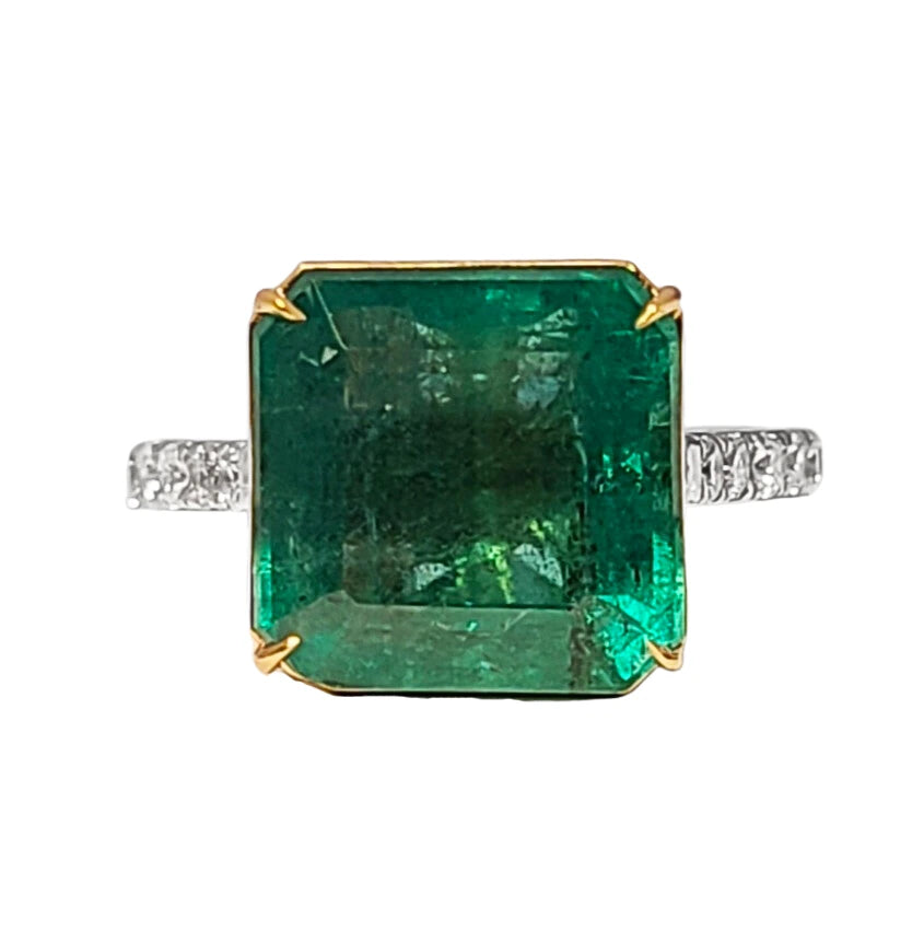 Emerald & diamond ring two-toned 14k yellow/white gold 8.40 ctw gia certified octagonal