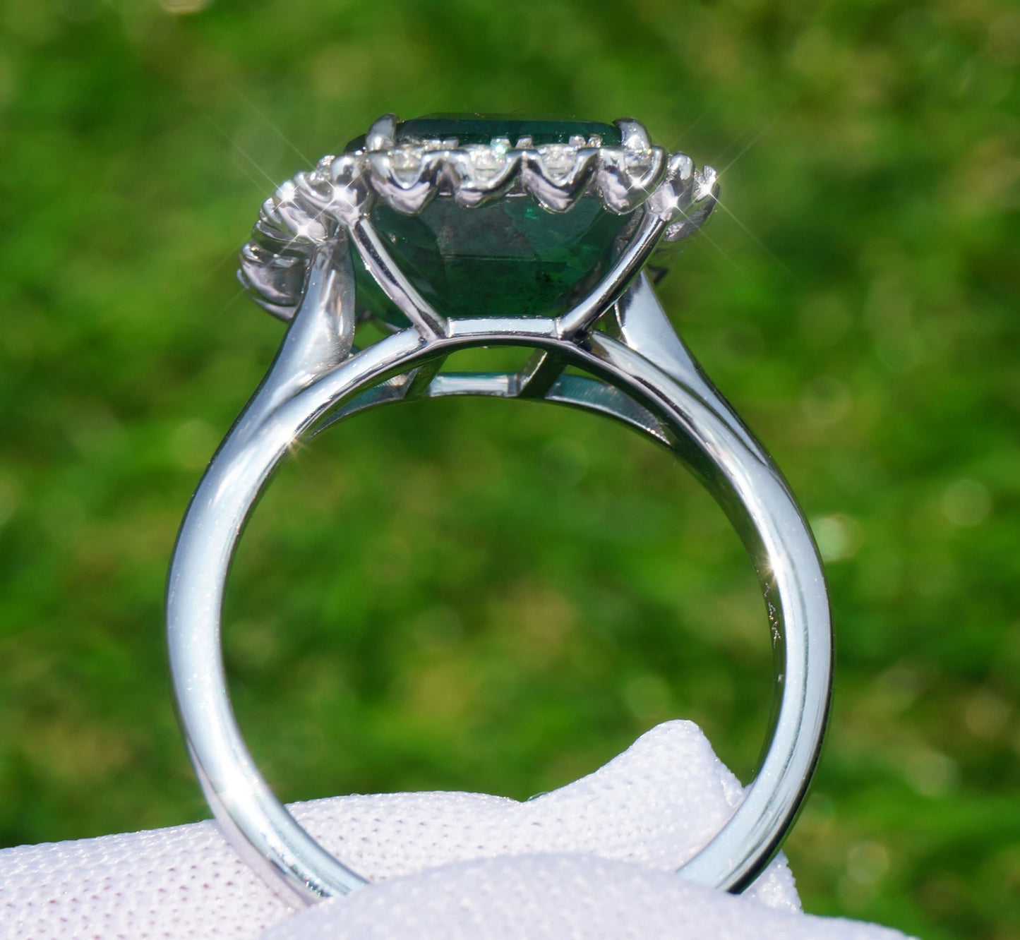 white 14k gold Emerald & diamond ring 6.14 ctw gia certified green octagonal cut