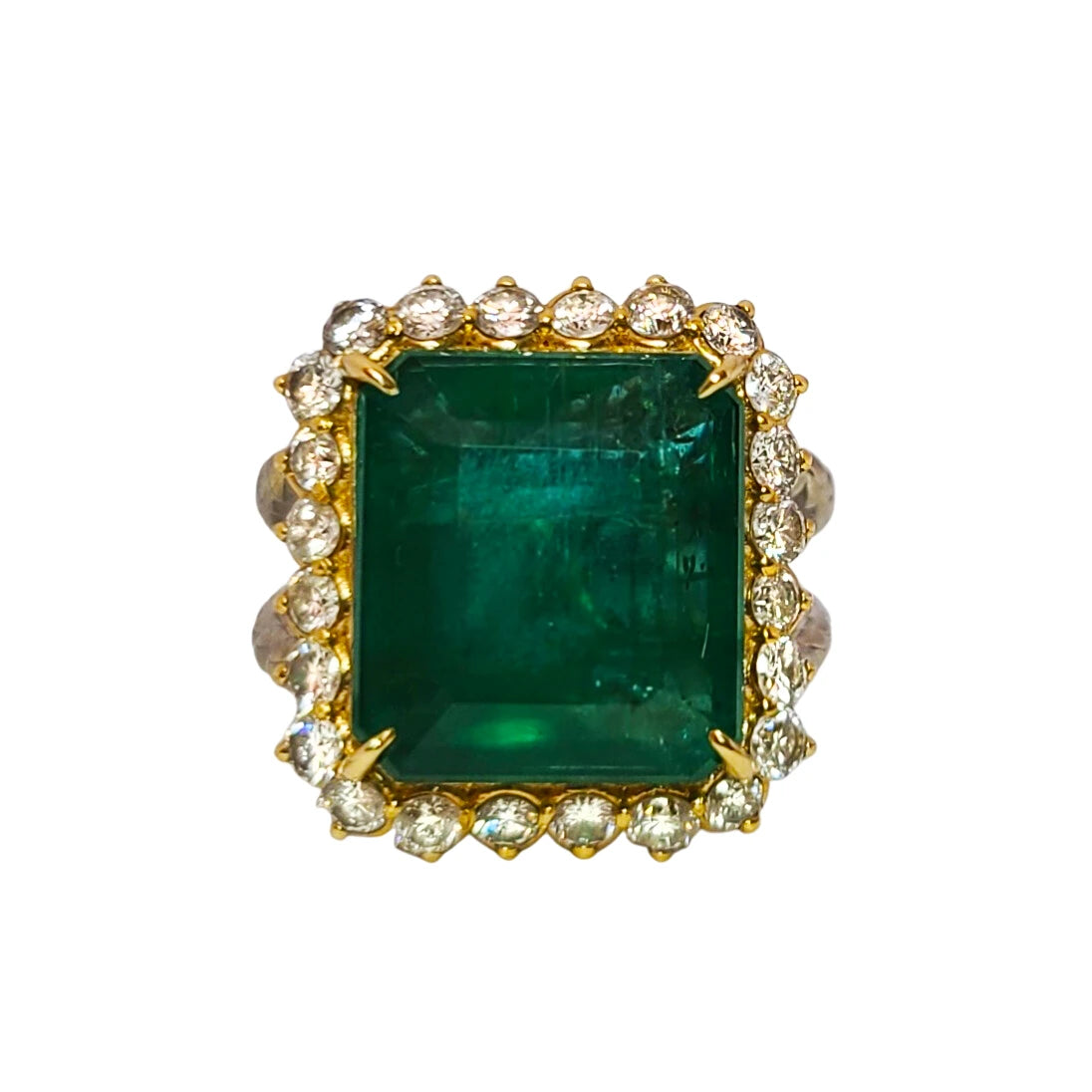ring Emerald & diamond gold 14k two-toned ( yellow/white ) octagonal cut 9.08ctw gia certified