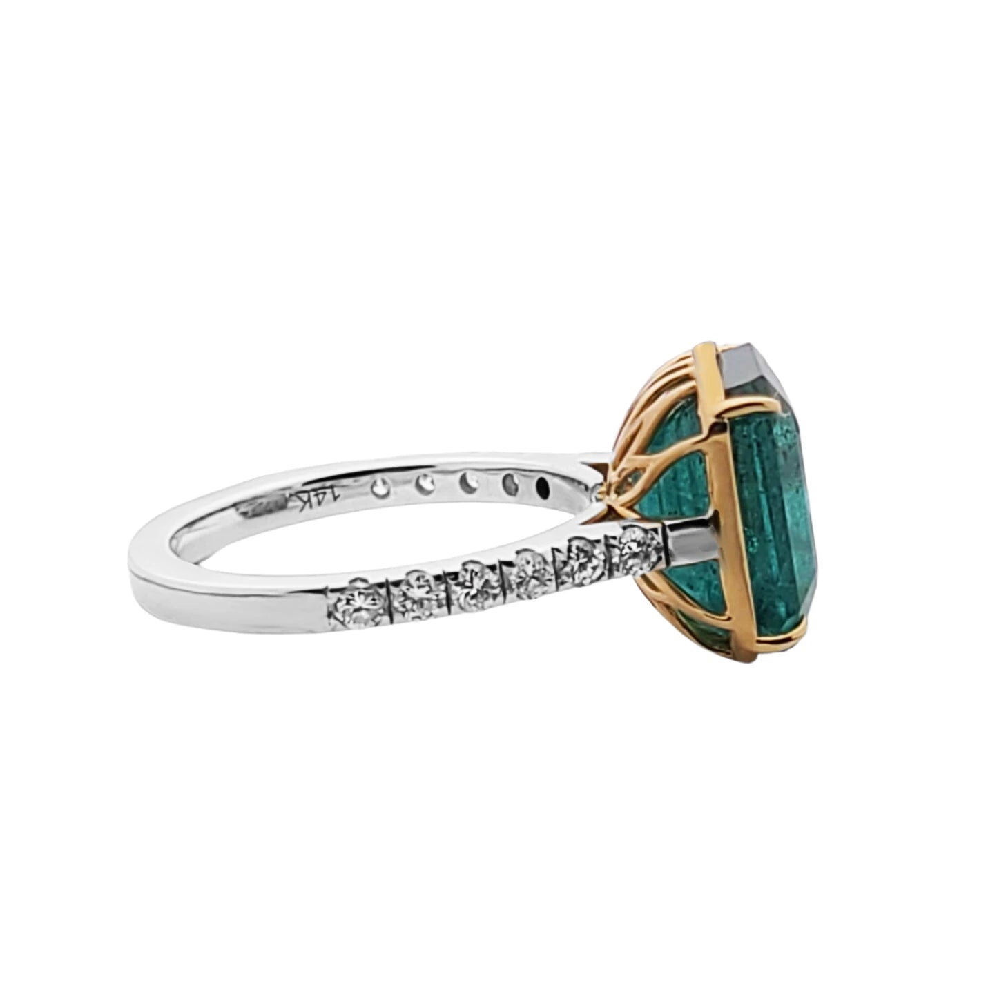 Emerald & diamond ring two-toned 14k yellow/white gold 8.40 ctw gia certified octagonal