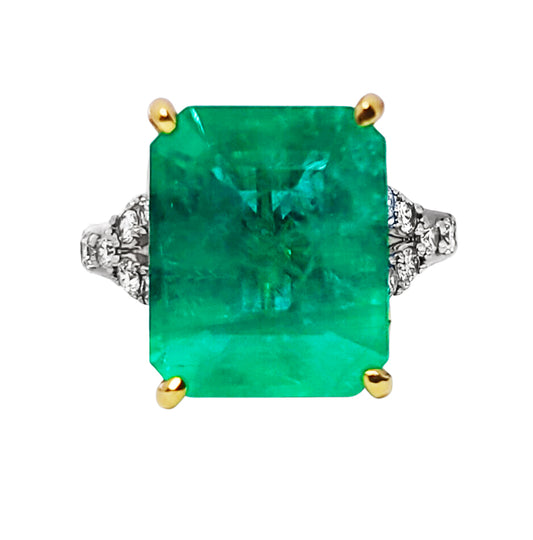 Emerald diamond ring two-toned 14k (yellow/white) gold 9.60 ctw octagonal