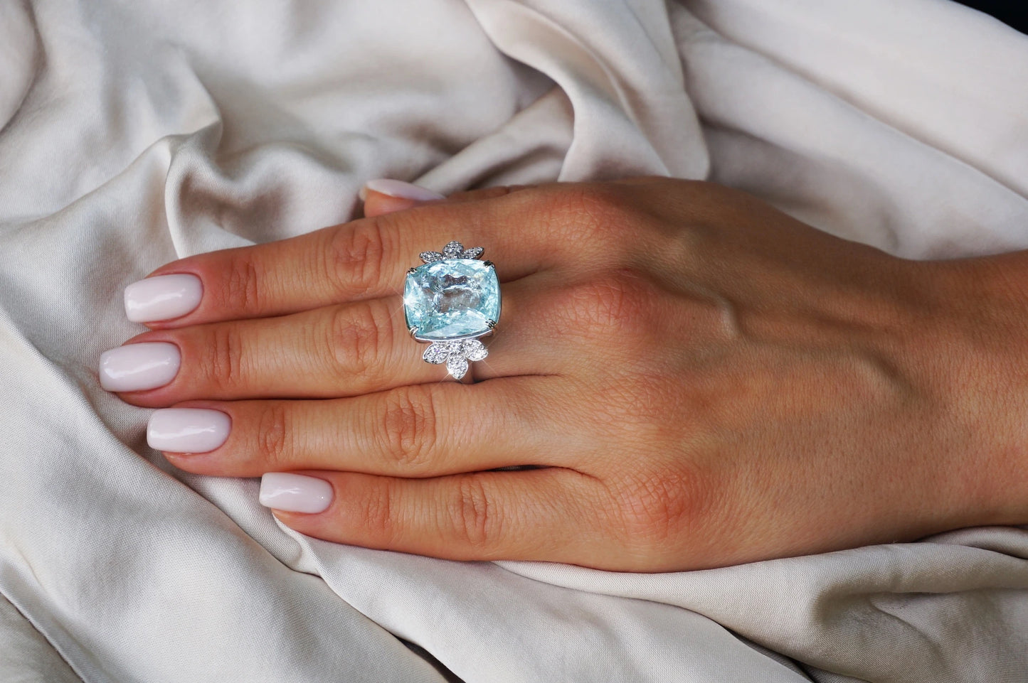 Paraiba tourmaline & diamond ring 14k white gold gia certified 18.04ctw cushion cut