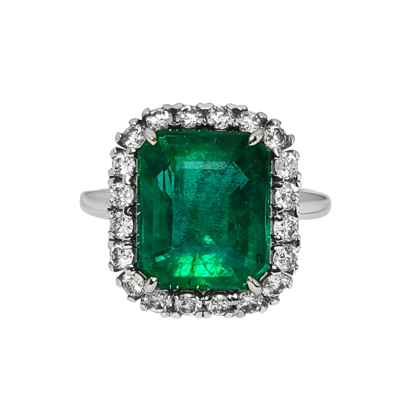 white 14k gold Emerald & diamond ring 6.14 ctw gia certified green octagonal cut