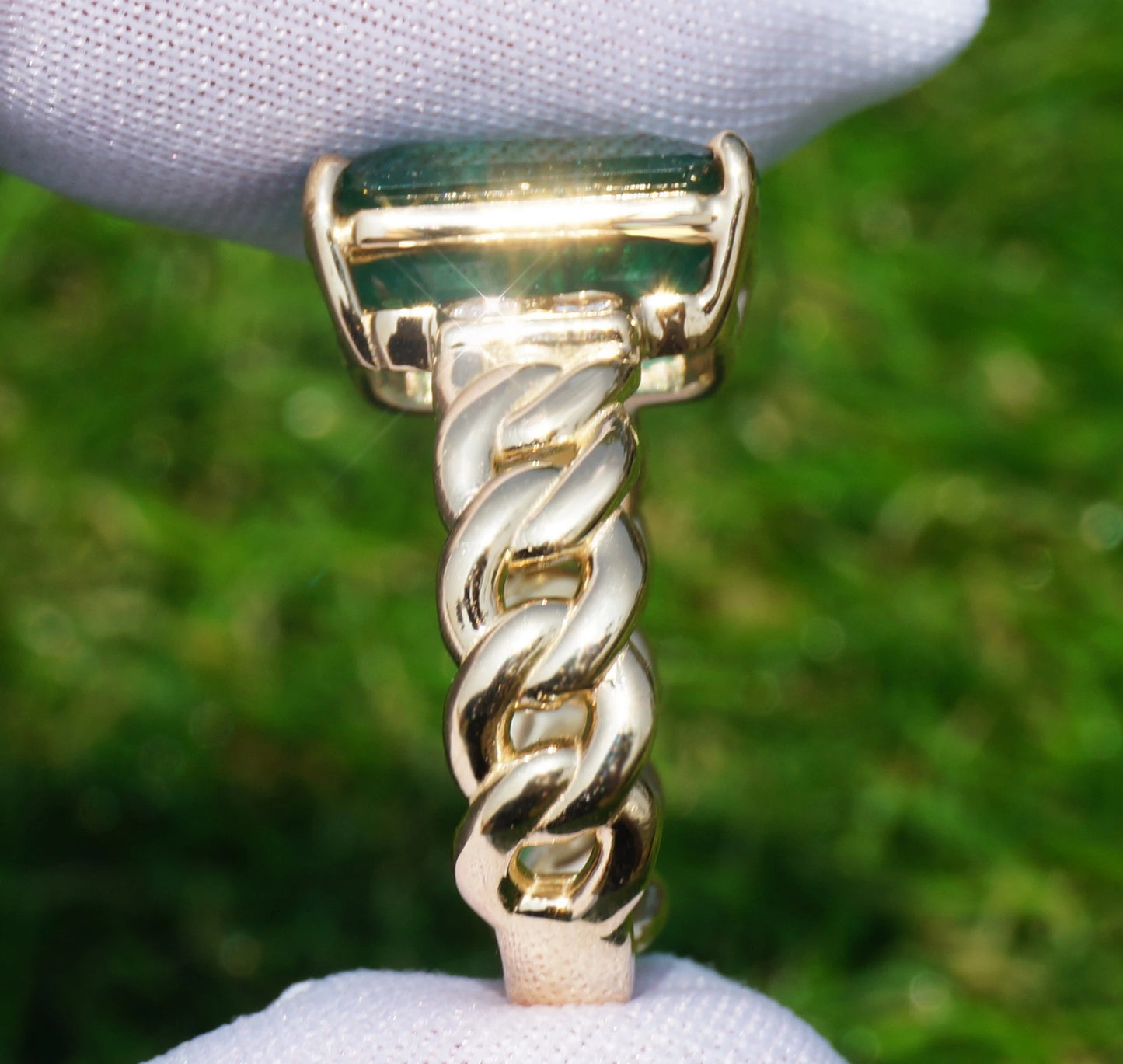 Emerald ring diamond yellow gold 14k octagonal cut 5.89 ctw gia certified