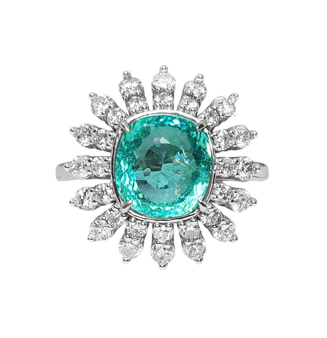 Paraiba tourmaline diamond ring white 14k gold gia certified 5.30 ctw cushion