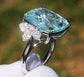 Paraiba tourmaline & diamond ring 14k white gold gia certified 18.04ctw cushion cut