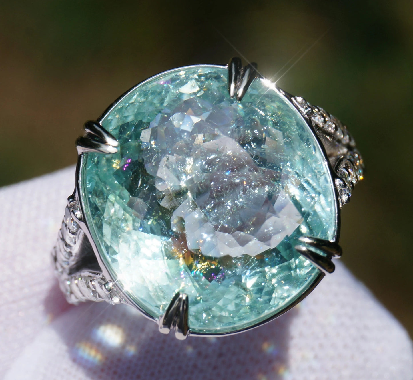 Paraiba tourmaline white 14k gold diamond ring 13.82ctw gia certified oval cut