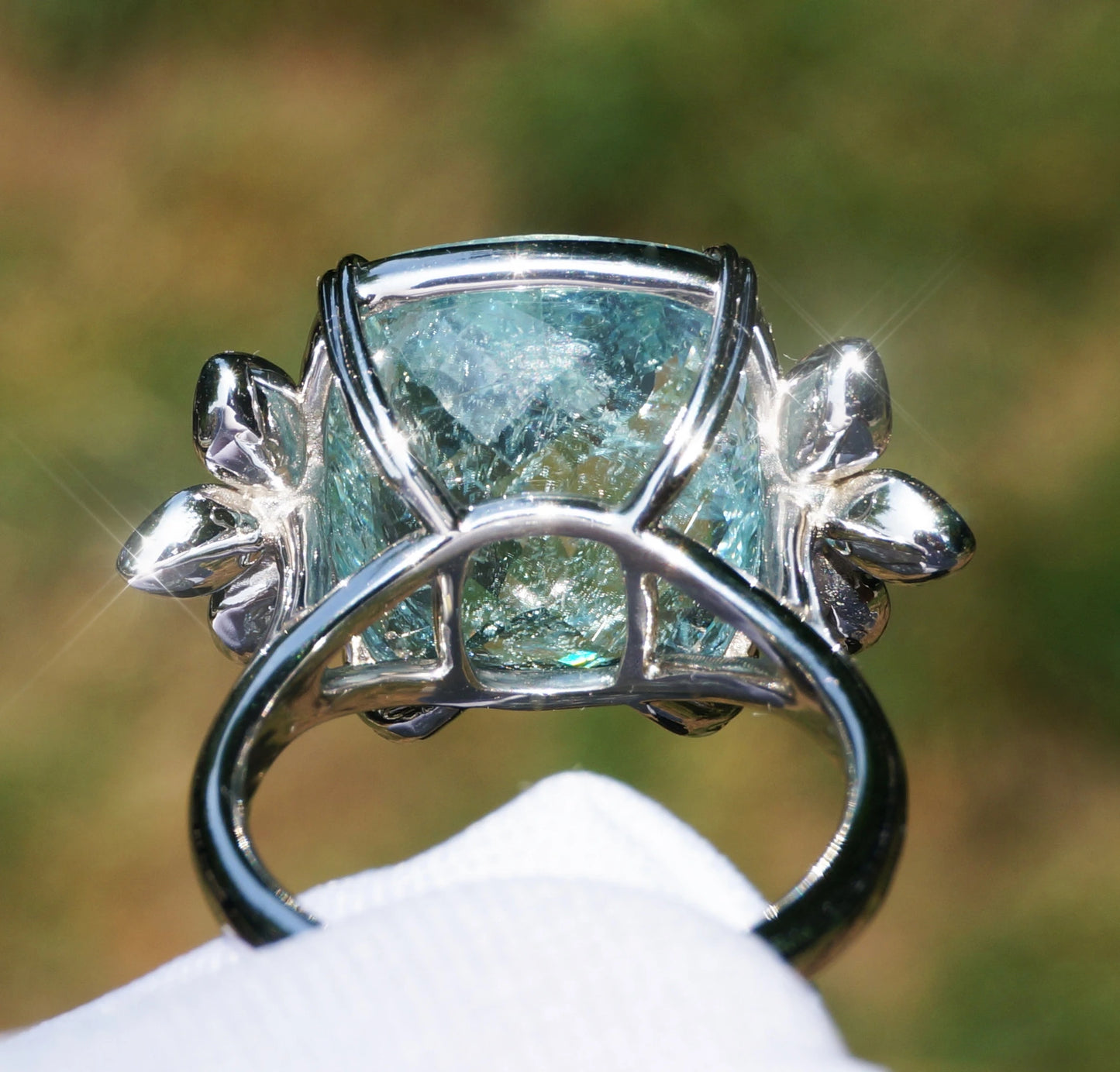 Paraiba tourmaline & diamond ring 14k white gold gia certified 18.04ctw cushion cut