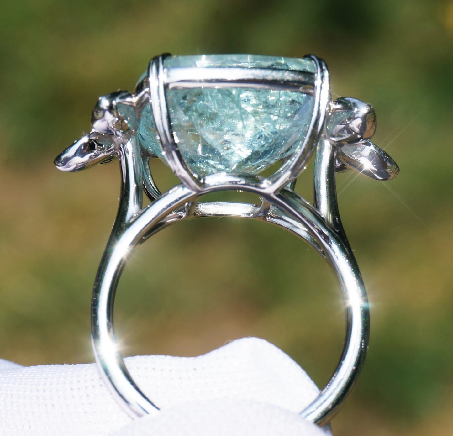 Paraiba tourmaline & diamond ring 14k white gold gia certified 18.04ctw cushion cut
