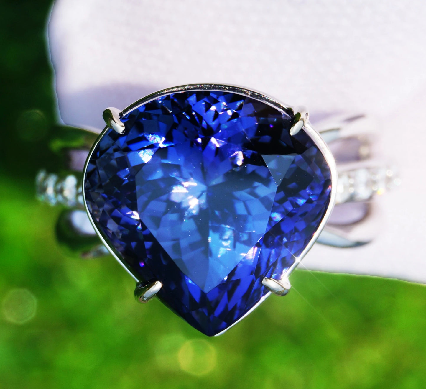 Tanzanite diamond ring 14k white gold pear cut 11.65 ctw gia certified