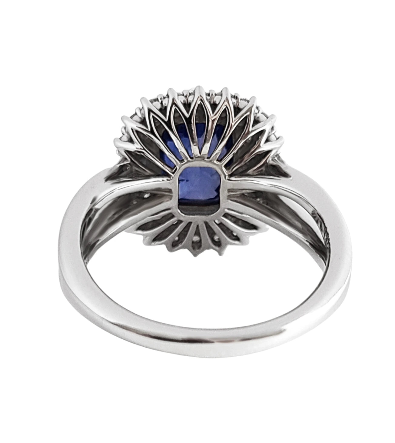 Sapphire ring 14k white gold diamond blue cushion ceylon gia certified 3.40 ctw