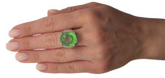 Green Paraiba tourmaline copper bearing & diamond ring white 14k gold 17.00ctw gia certified green