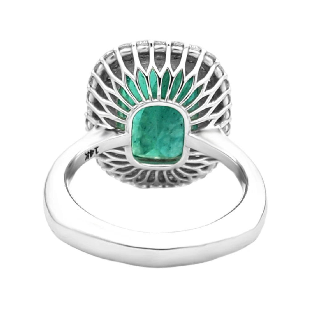 ring Emerald diamond white 14k gold cushion cut 7.28ctw gia certified