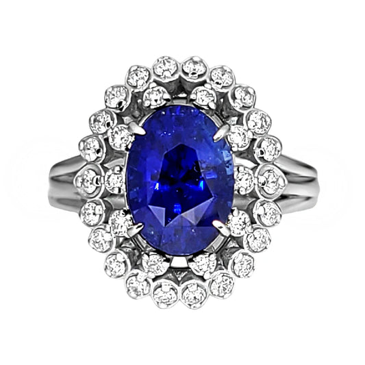 Sapphire gold 14k ring diamond ceylon sri-lanka oval blue 3.82ctw gia certified
