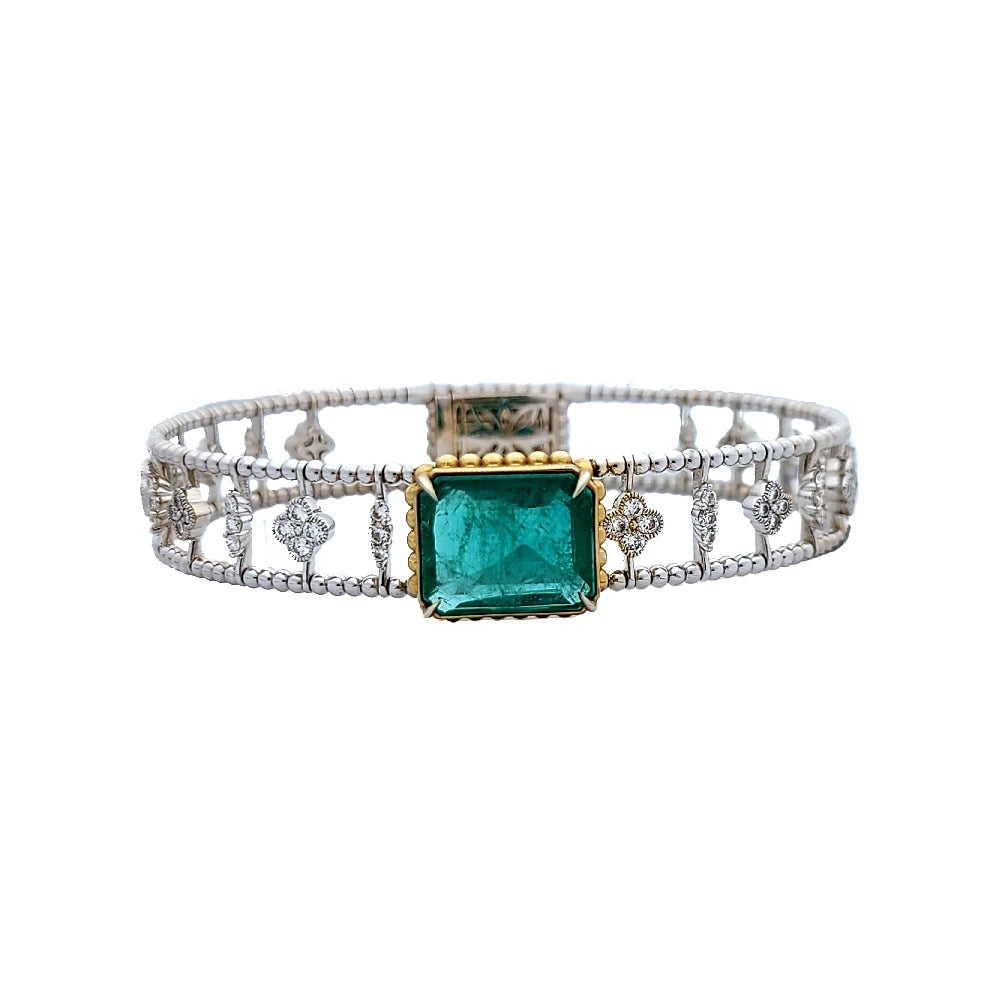Emerald bracelet two-toned gold diamond 14k green natural GIA certified 7.32ctw