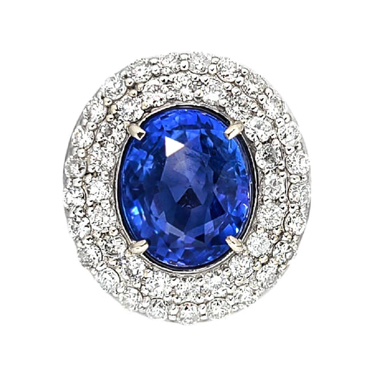 Sapphire ring diamond white gold 14k oval blue ceylon 4.37ctw gia certified sri lanka