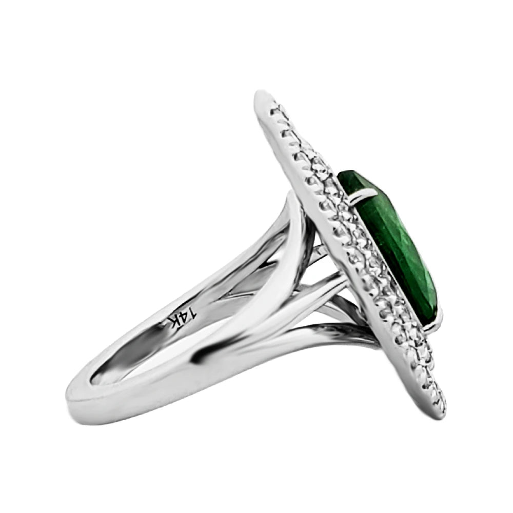 Tsavorite ring white gold 14k diamond grossular garnet 6.08ctw gia certified pear cut