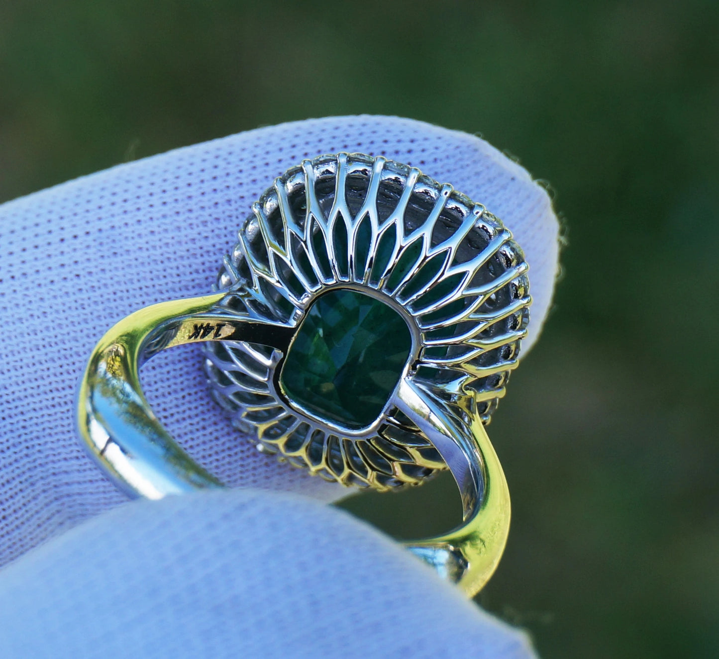 ring Emerald diamond white 14k gold cushion cut 7.28ctw gia certified