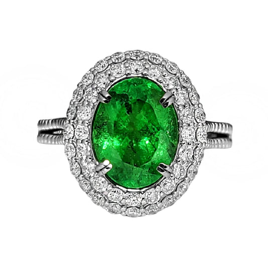 ring Tsavorite diamond white gold 14k gia certified 3.88ctw green oval cut garnet