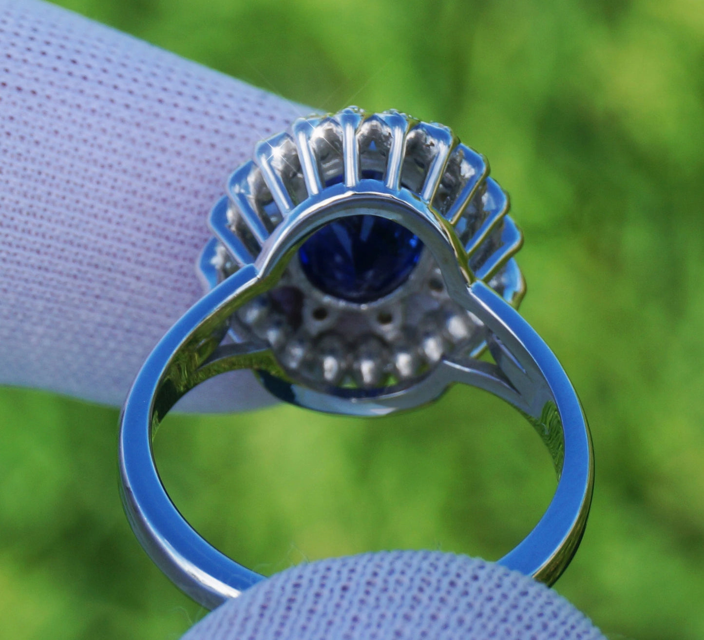 Sapphire gold 14k ring diamond ceylon sri-lanka oval blue 3.82ctw gia certified