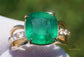 Emerald ring diamond gold yellow 14k split shank cushion cut 5.10ctw gia certified