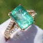 gold yellow 14k Emerald & diamond ring 5.95 ctw gia certified split