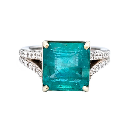 Emerald & diamond ring dold 14k white gia certified 6.63ctw