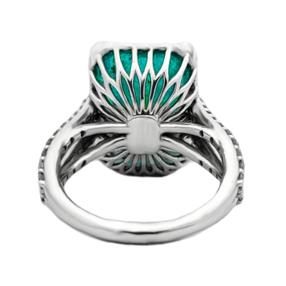Emerald diamond ring gold white 14k gia certified 13.70ctw green octagonal