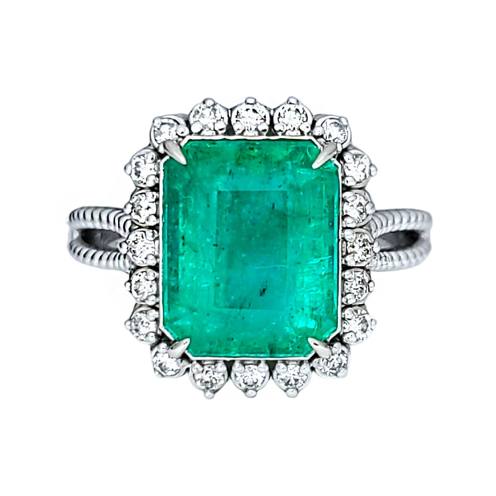 gold ring Emerald diamond white 14k green 6.33ctw gia certified split shank