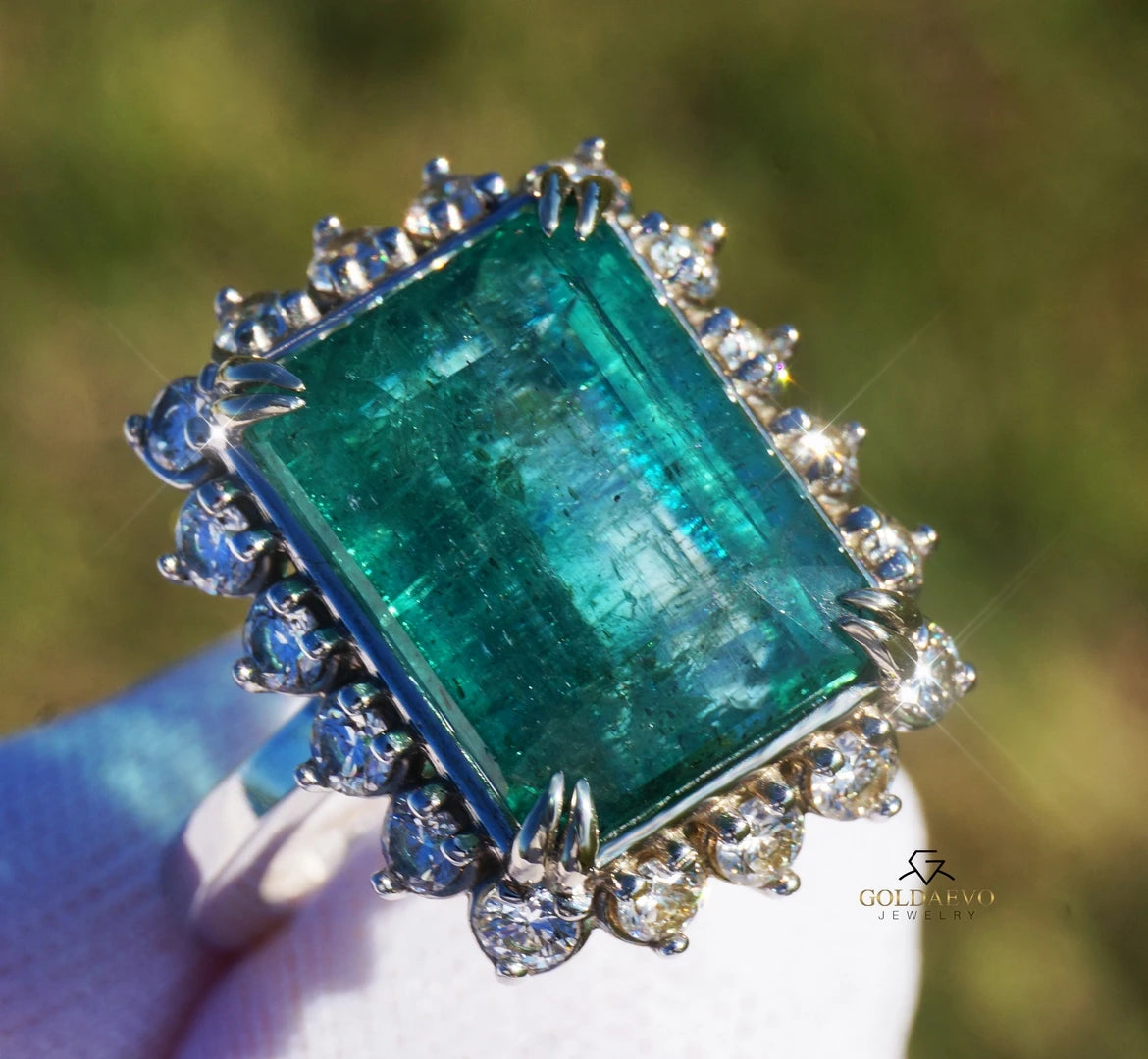 Emerald diamond ring 14k white gold 12.16 ctw gia certified