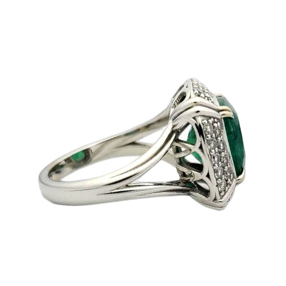 Emerald ring diamond white gold 14k green cushion 5.60ctw gia certified