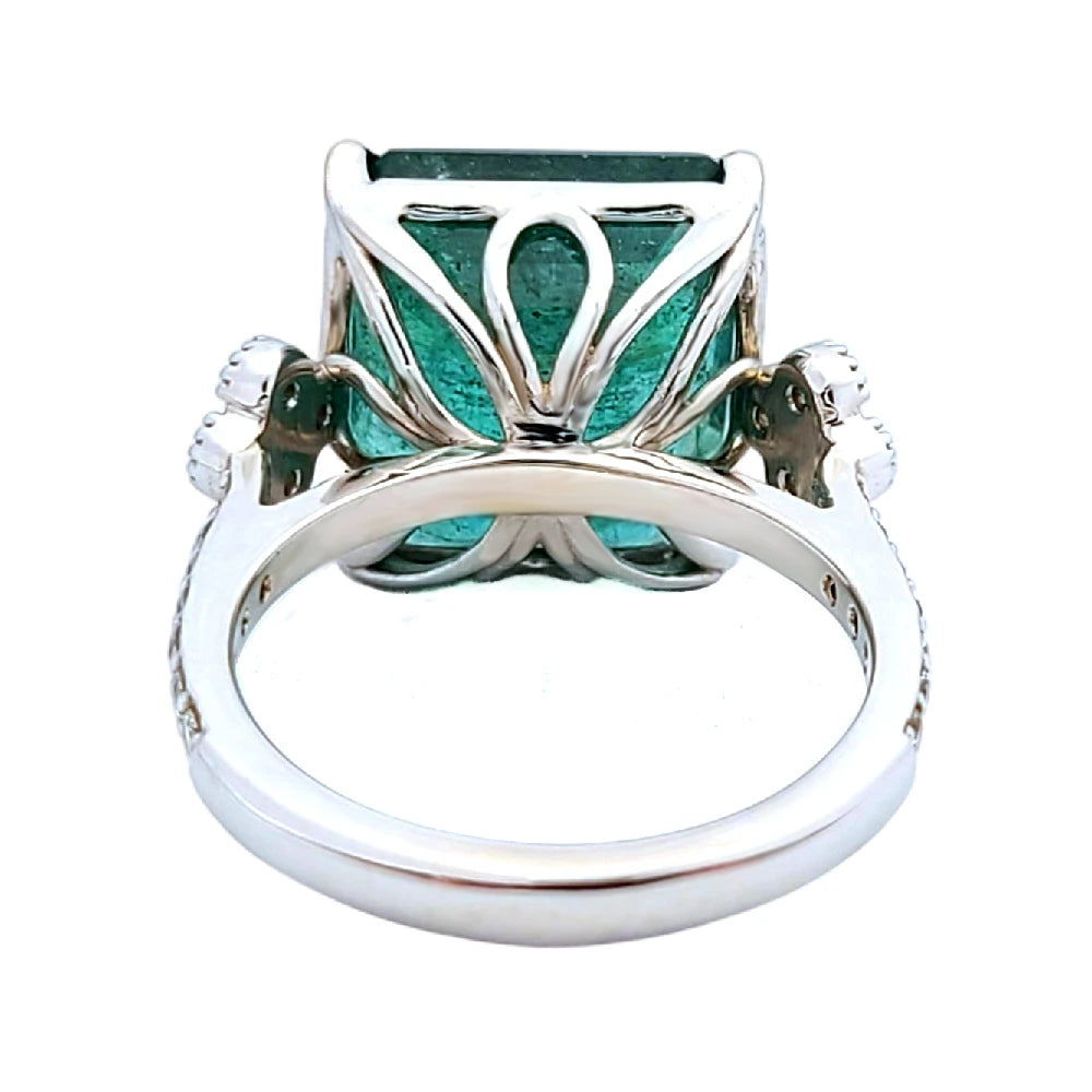 Emerald ring diamond gold white 14k green 11.28ctw gia certified