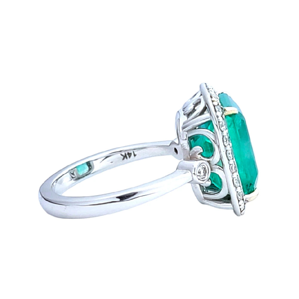 Emerald ring diamond gold white 14k gia certified 6.81ctw