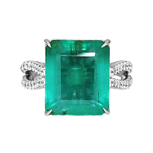 Emerald ring diamond white gold 14k gia certified 9.85ctw split shank solitaire