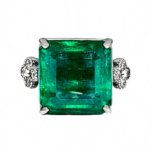 Emerald ring diamond gold white 14k green 11.28ctw gia certified