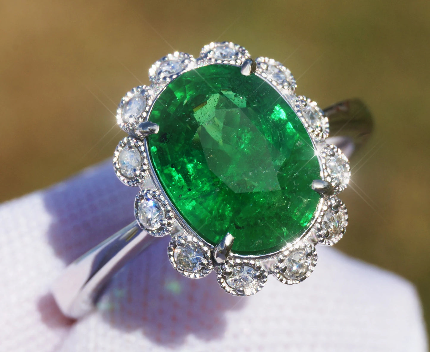 Gold ring tsavorite diamond 14k oval green grossular garnet gia