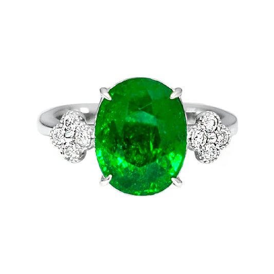 Tsavorite diamond ring white 14k gold oval green grossular garnet 4.38ctw gia certified