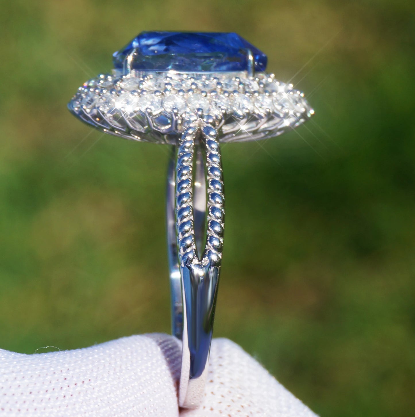 Sapphire diamond ring 14k gold no heat blue ceylon pear cut 5.39cyw gia certified
