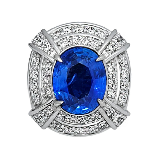 Sapphire ring gold white 14k diamond ceylon oval blue gia certified 3.87ctw