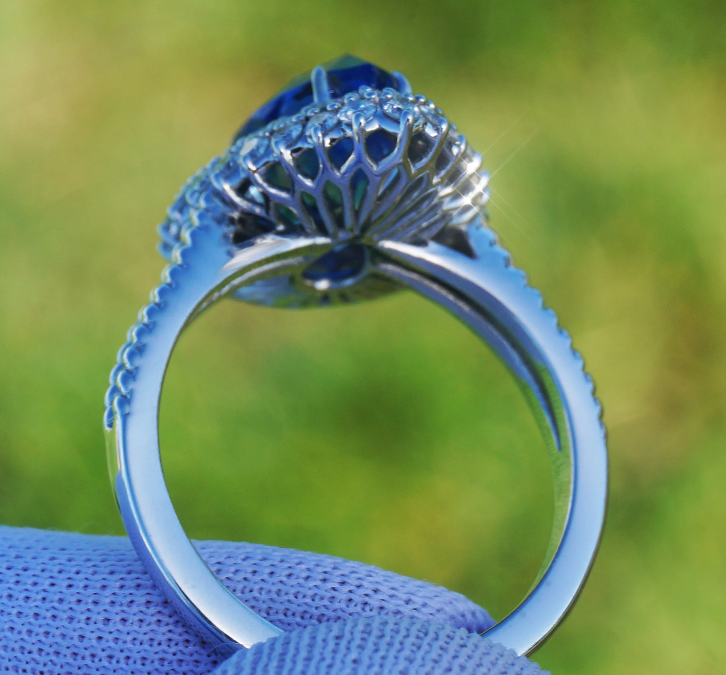 Sapphire diamond ring 14k gold no heat blue ceylon pear cut 5.39cyw gia certified