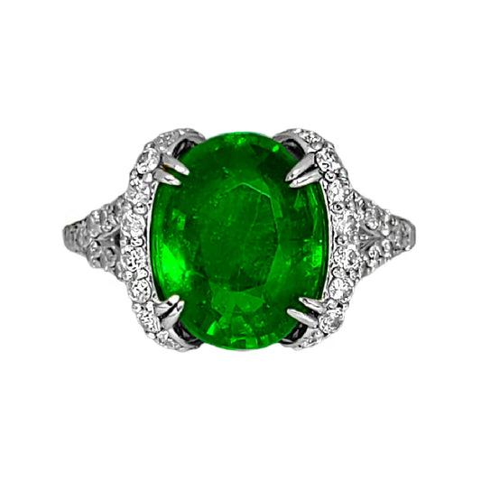 Tsavorite & diamonds ring 14k white gold green grossular garnet 6.38 ctw gia certified