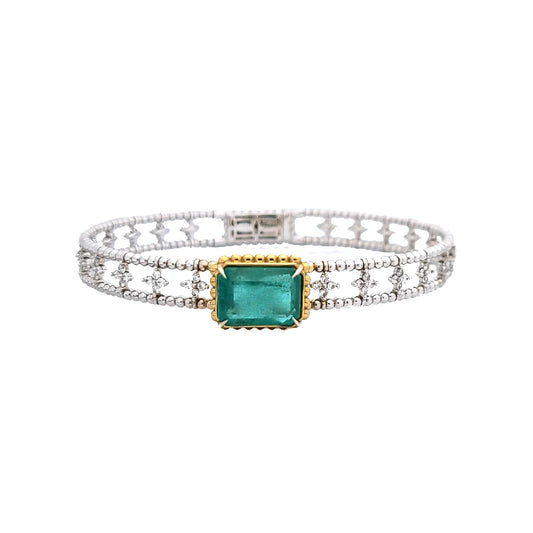 gold bracelet two-toned 14k Emerald diamond gia certified 6.37ctw