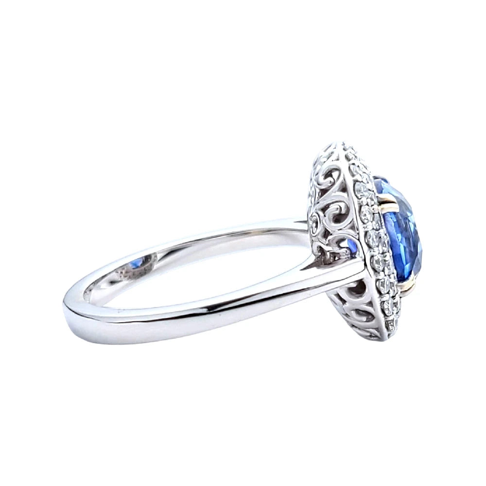 Sapphire ring white 14k gold diamond cushion blue ceylon sri lanka gia certified 3.95ctw