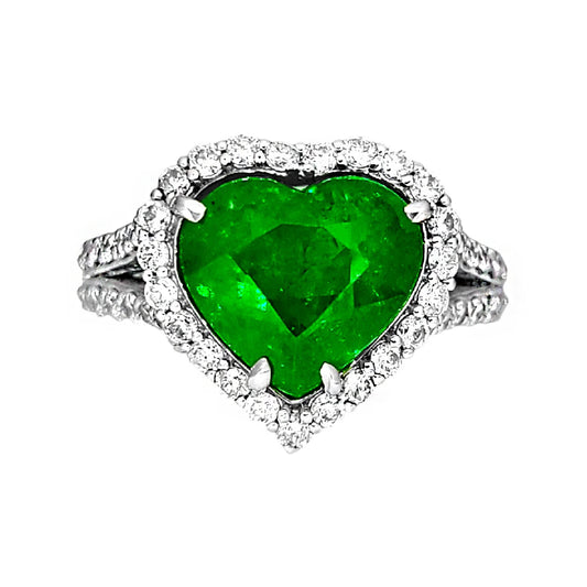 Tsavorite diamond ring 14k white gold 5.75ctw gia certified green garnet heart cut