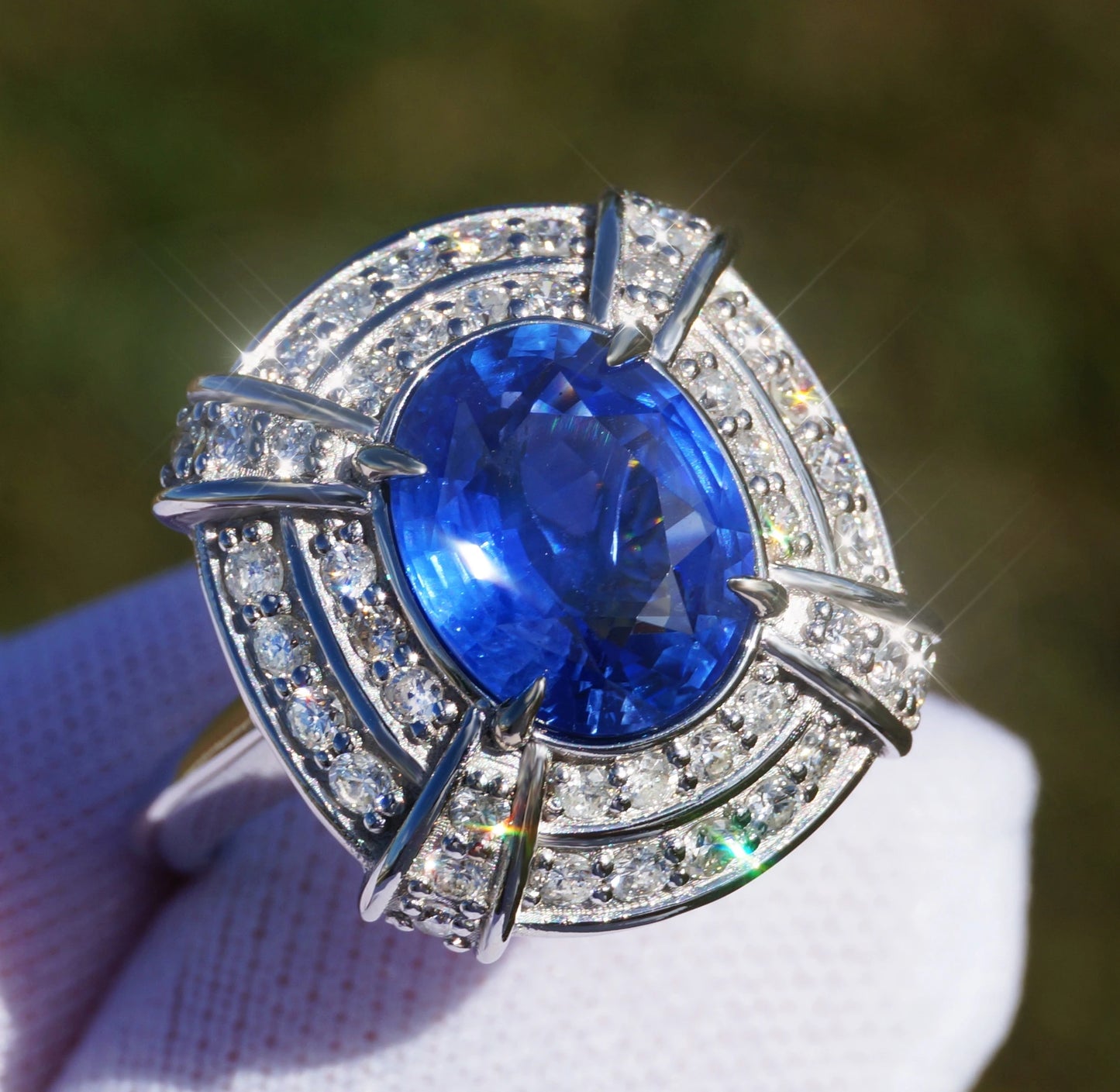 Sapphire ring gold white 14k diamond ceylon oval blue gia certified 3.87ctw