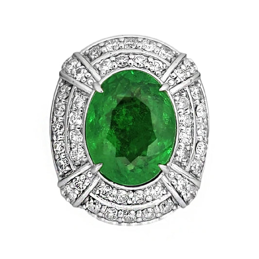 Tsavorite ring diamond gold white 14k grossular garnet green oval cut 4.30ctw certified